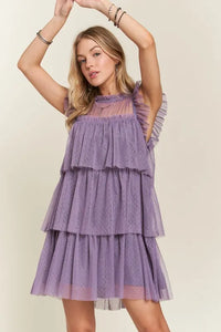 ADORA Layered Ruffled Cap Sleeve Mesh Dress - Brittney MADE