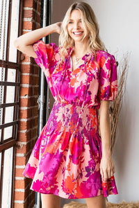 First Love Floral Short Sleeve Smocked Mini Dress - Brittney MADE