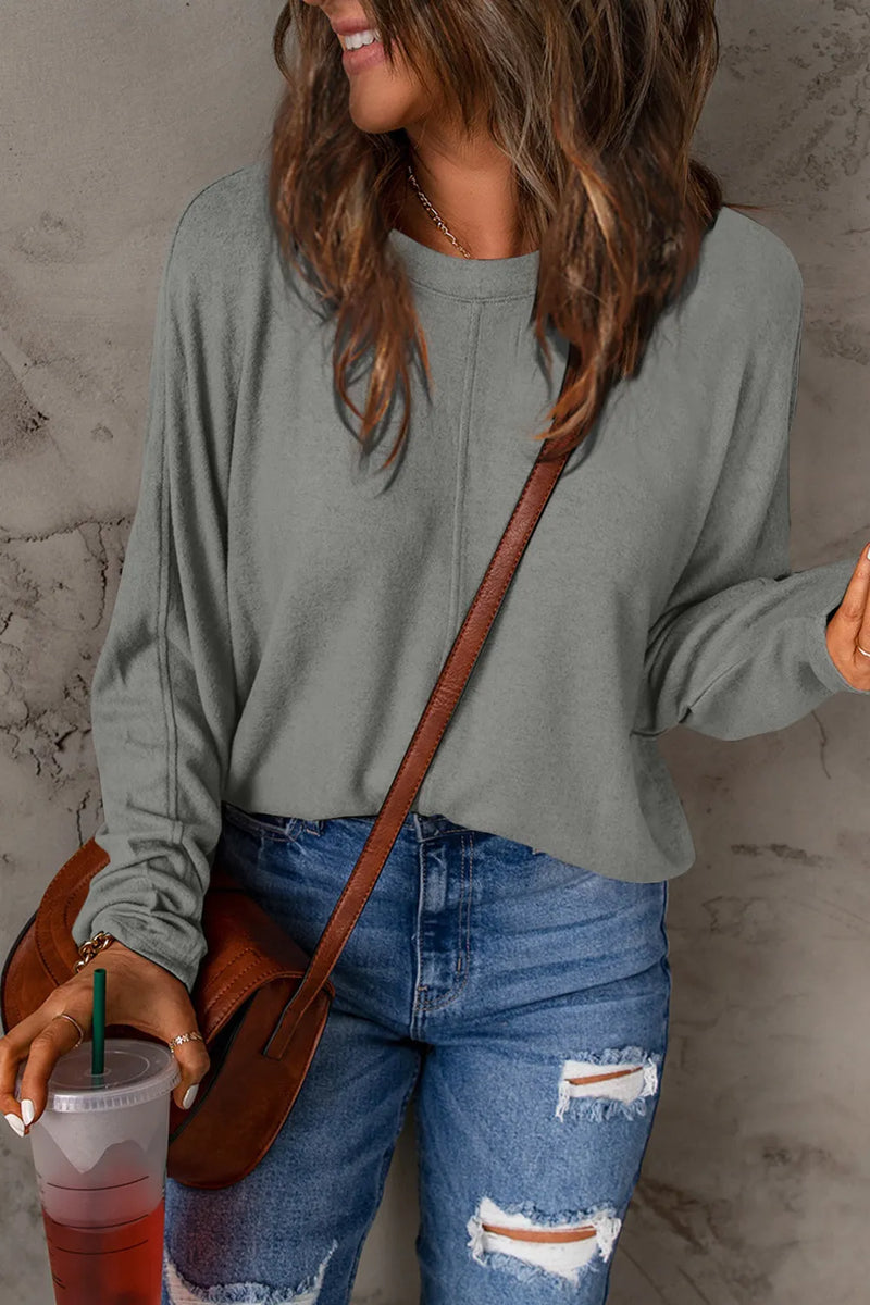 Double Take Full Size Round Neck Long Sleeve T-Shirt - Brittney MADE