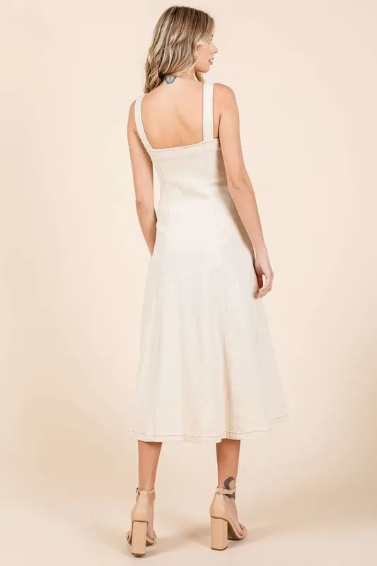 Mittoshop Stretch Twill Decor Button Sleeveless Midi Dress - Brittney MADE