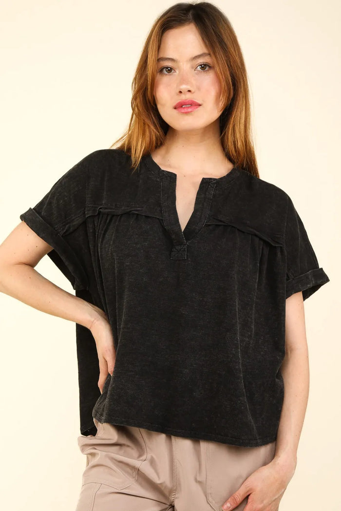 VERY J Nochted Short Sleeve Washed T-Shirt - Brittney MADE
