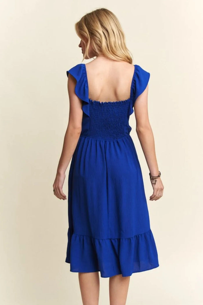ADORA Smocked Square Neck Ruffled Cap Sleeve Dress - Brittney MADE