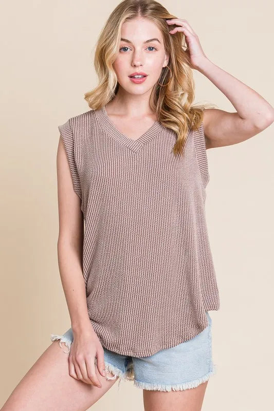 BOMBOM Rib Knit V-Neck Tank - Brittney MADE