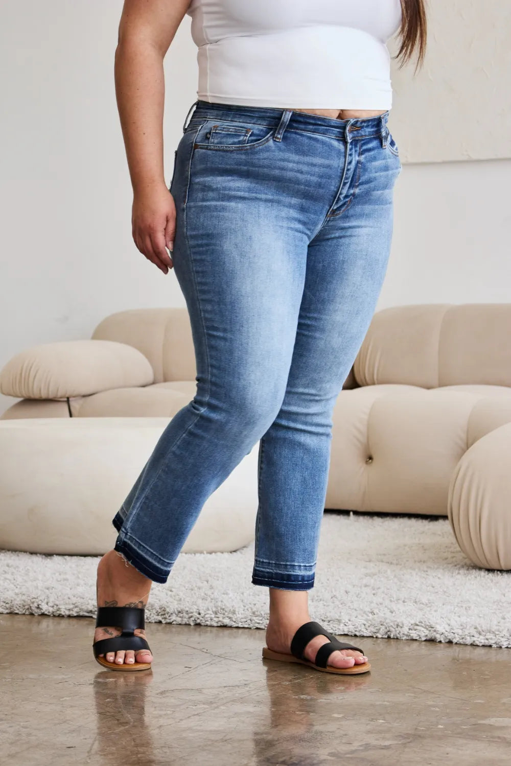 Judy Blue Full Size Release Hem Cropped Bootcut Jeans - Brittney MADE