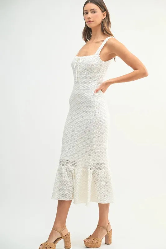 MABLE Ruffled Hem Sleeveless Crochet Knit Midi Dress - Brittney MADE