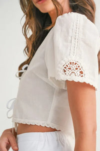 MABLE Crochet Lace Detail Crop Top and Shorts Set - Brittney MADE