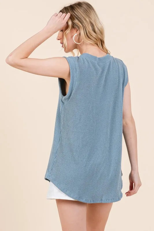 BOMBOM Rib Knit V-Neck Tank - Brittney MADE
