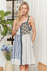 ADORA Patchwork Button Front Mini Dress - Brittney MADE