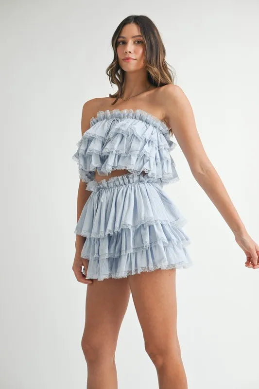 MABLE Ruffle Layered Crop Top and Mini Skirt Set - Brittney MADE