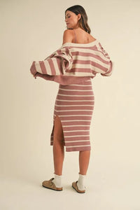 MABLE Stripe Crop Cardigan and Bodycon Dress Sweater Set - Brittney MADE