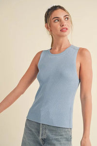 Aemi + Co Ribbed Round Neck Knit Tank - Brittney MADE