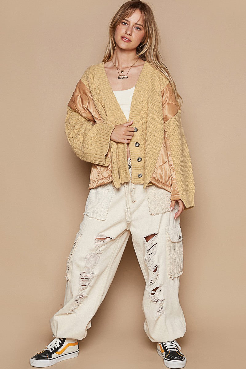 POL Quilting Patch Button Up Cable Knit Jacket - Brittney MADE