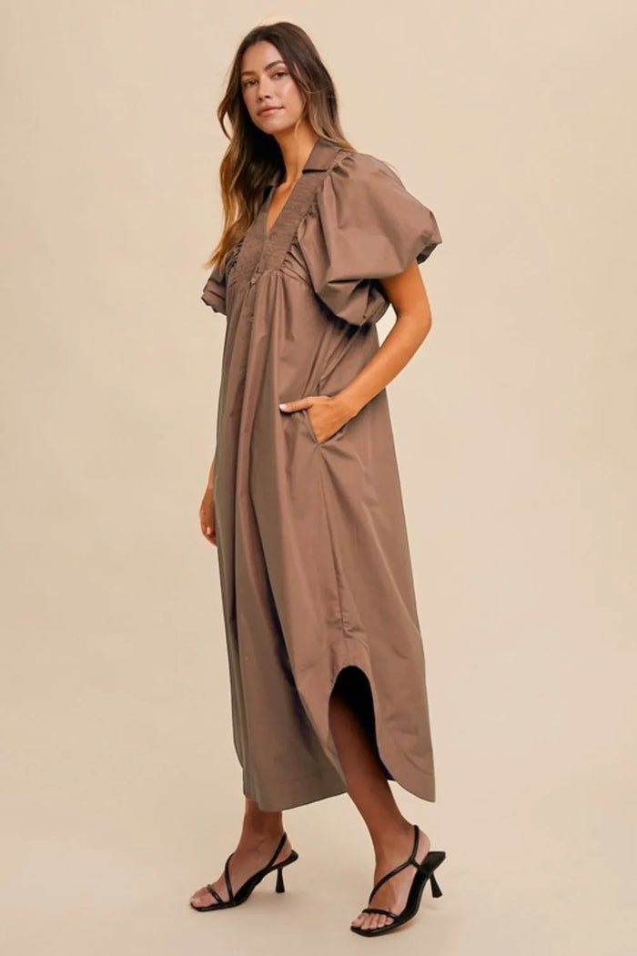 Annie Wear Smocked Puff Sleeve Midi Dress - Brittney MADE