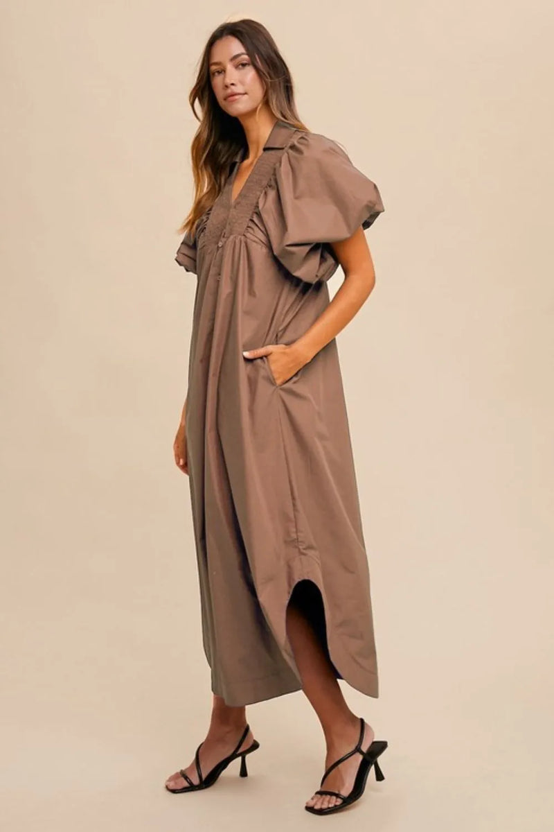 Annie Wear Smocked Puff Sleeve Midi Dress - Brittney MADE