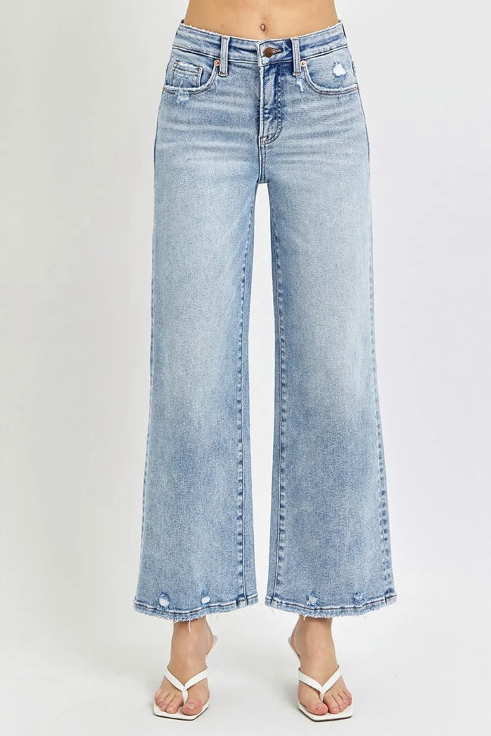 RISEN Full Size Tummy Control High Rise Crop Wide Leg Jeans - Brittney MADE