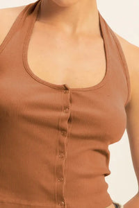 HYFVE Halter Neck Buttoned Washed Top - Brittney MADE