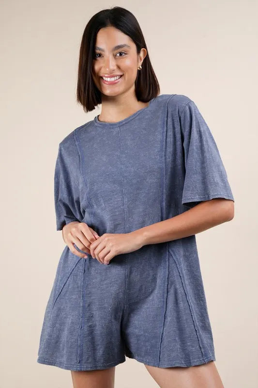 VERY J Mineral Washed Oversized Knit Comfy Romper - Brittney MADE