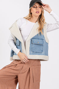 SAGE + FIG Pocketed Collared Neck Sherpa Vest - Brittney MADE