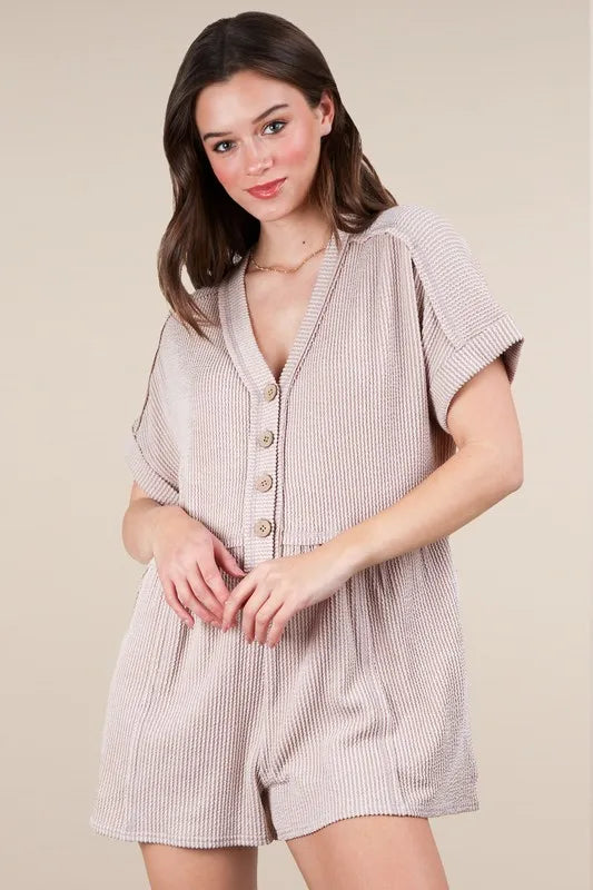 VERY J Two Tone Ribbed Knit Comfy Casual Romper - Brittney MADE
