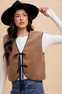 Annie Wear V-Neck Tie Detail Vest Coat - Brittney MADE