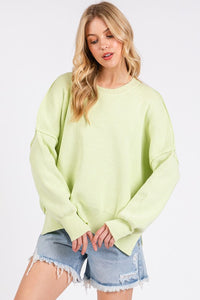 Mittoshop Side Slit Round Neck Drop Shoulder Sweater - Brittney MADE