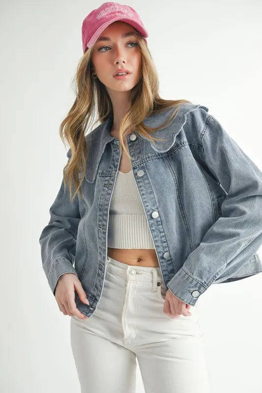 MABLE Scallop Peter Pan Collar Denim Jacket - Brittney MADE