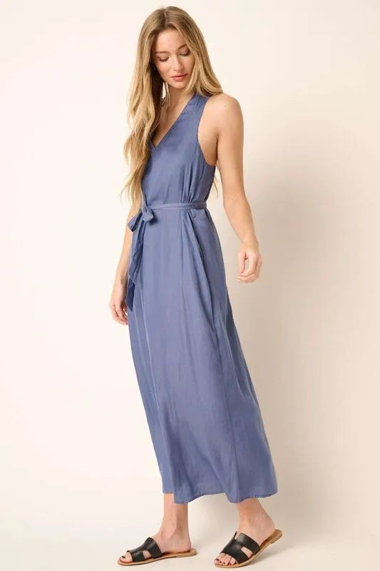 Mittoshop Cross Back Belted V Neck Tank Maxi Dress - Brittney MADE