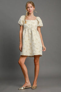 Umgee Heart Jacquard Square Neck Puff Sleeve Mini Dress - Brittney MADE