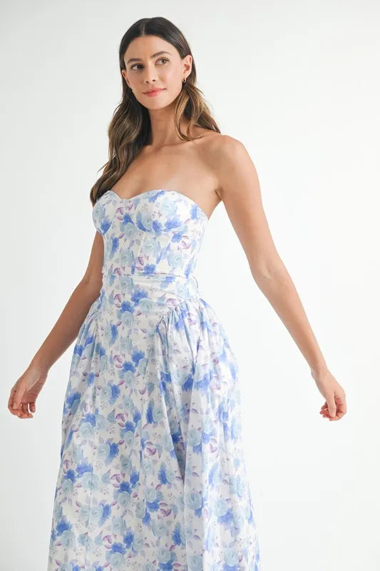 MABLE Sweetheart Neckline Floral Printed Midi Dress - Brittney MADE