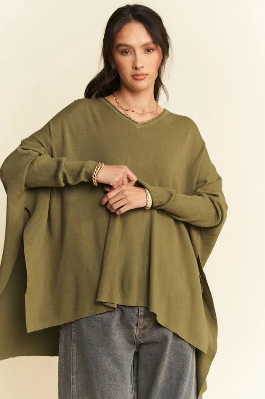 Davi & Dani High-Low Side Slit Batwing Sleeve Top - Brittney MADE