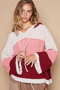 POL Color Block Long Sleeve Hooded Sweater - Brittney MADE