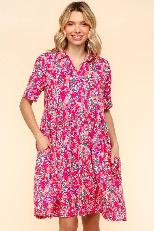 Haptics Johnny Collar Babydoll Dress with Side Pockets - Brittney MADE