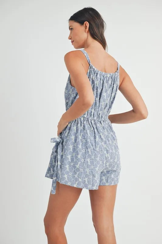 MABLE Floral Embroidered Button Down Romper - Brittney MADE
