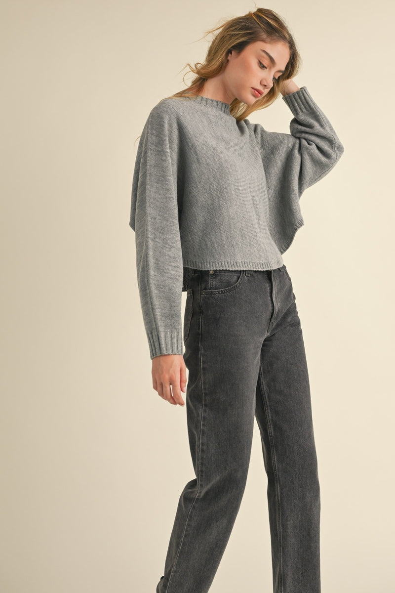 Mable Round Neck Dolman Sleeve Cropped Sweater - Brittney MADE