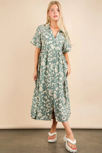 VERY J Oversized Printed Shirt Midi Dress - Brittney MADE