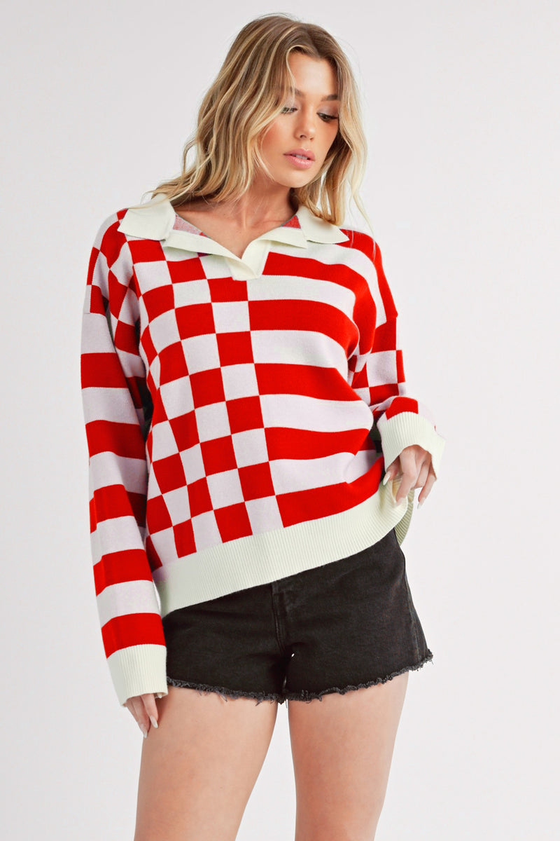 Aemi + Co Striped & Checkered Drop Shoulder Sweater - Brittney MADE