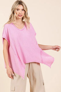 Mittoshop Mineral Wash Waffle Knit Pointed Hem Oversized Top - Brittney MADE