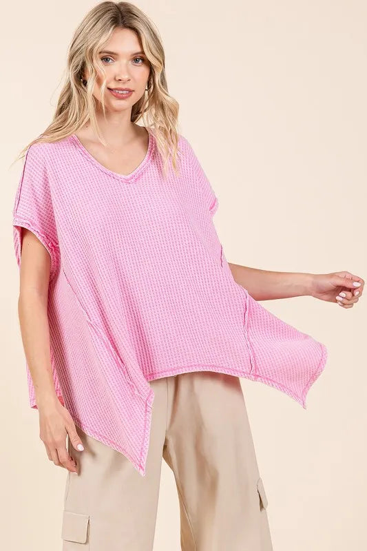 Mittoshop Mineral Wash Waffle Knit Pointed Hem Oversized Top - Brittney MADE