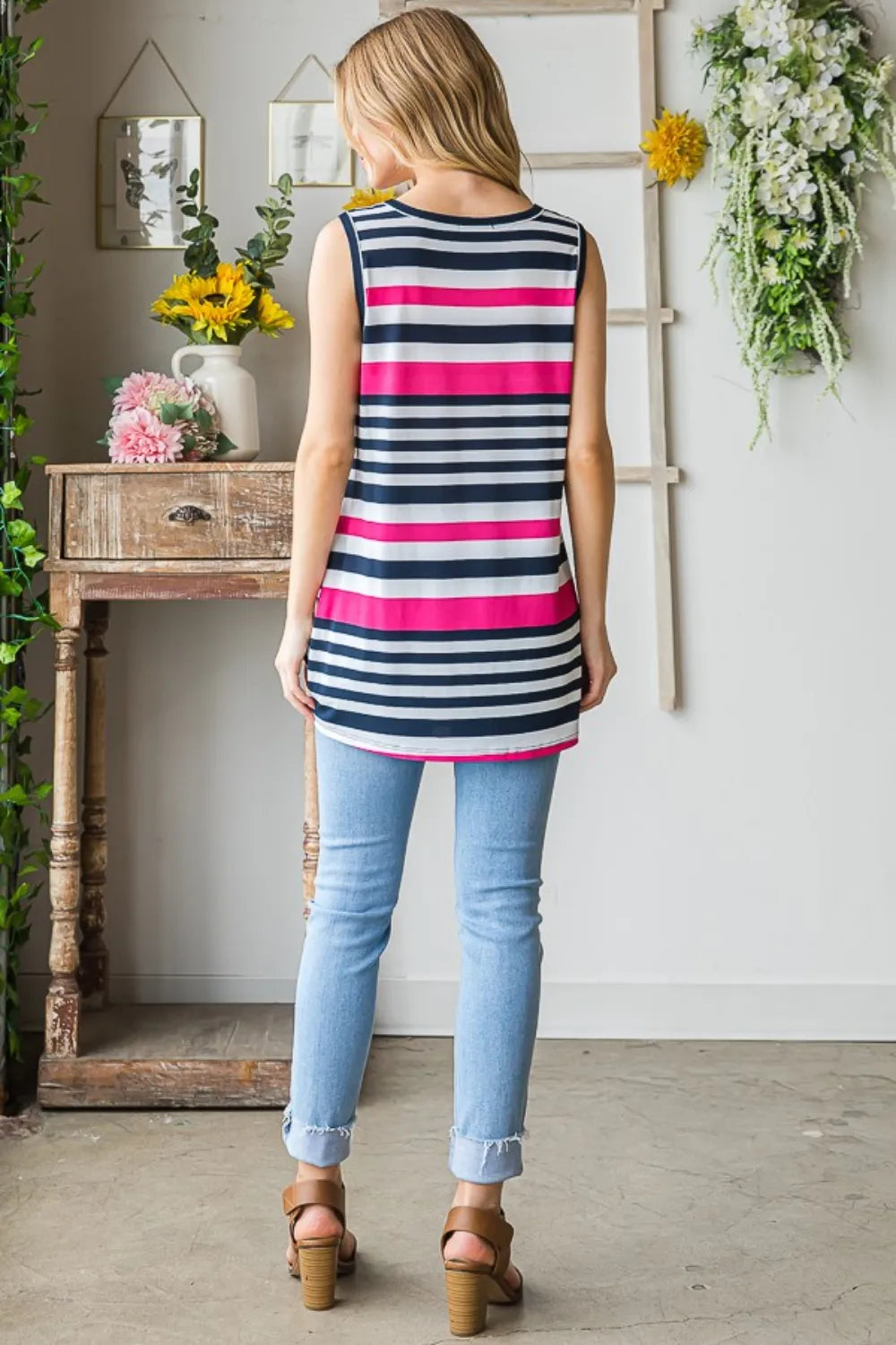 Heimish Full Size Striped Twist Knot Round Neck Tank - Brittney MADE