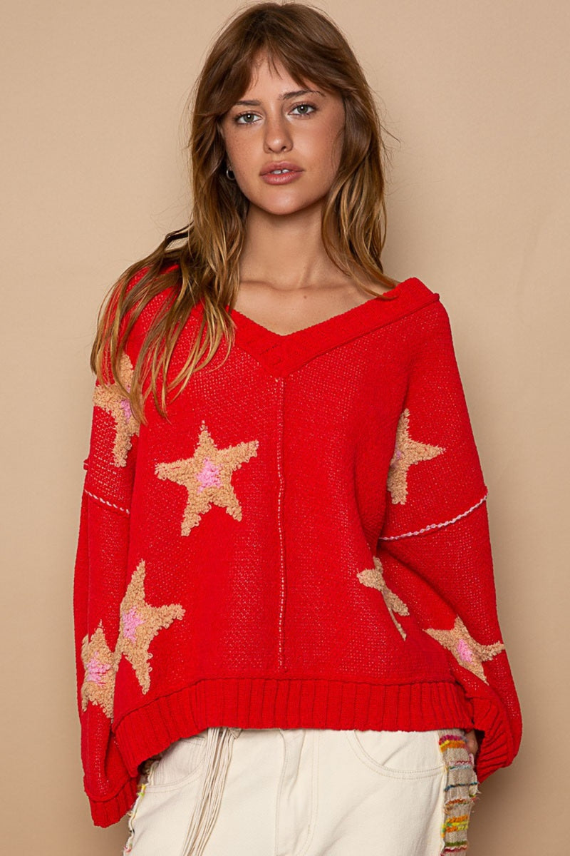 POL Long Sleeve Star Patch Sweater - Brittney MADE