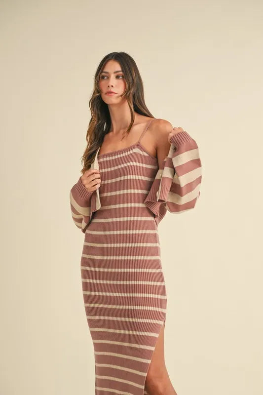 MABLE Stripe Crop Cardigan and Bodycon Dress Sweater Set - Brittney MADE