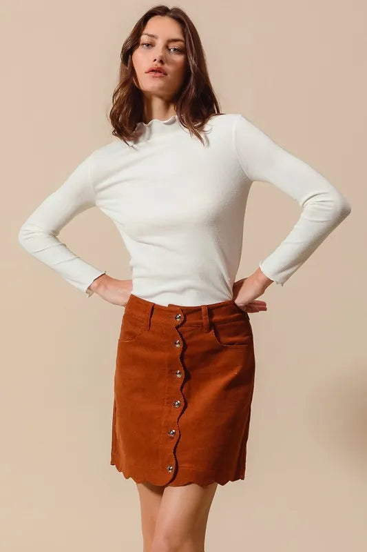 SO ME Scallop Buttoned Front Corduroy Mini Skirt - Brittney MADE