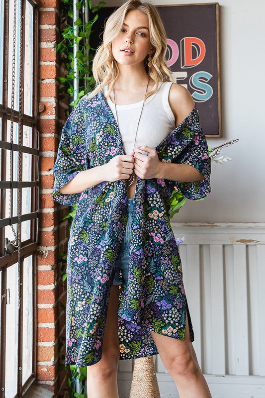 Heimish Full Size Half Sleeve Floral Open Cardigan Plus Size - Brittney MADE