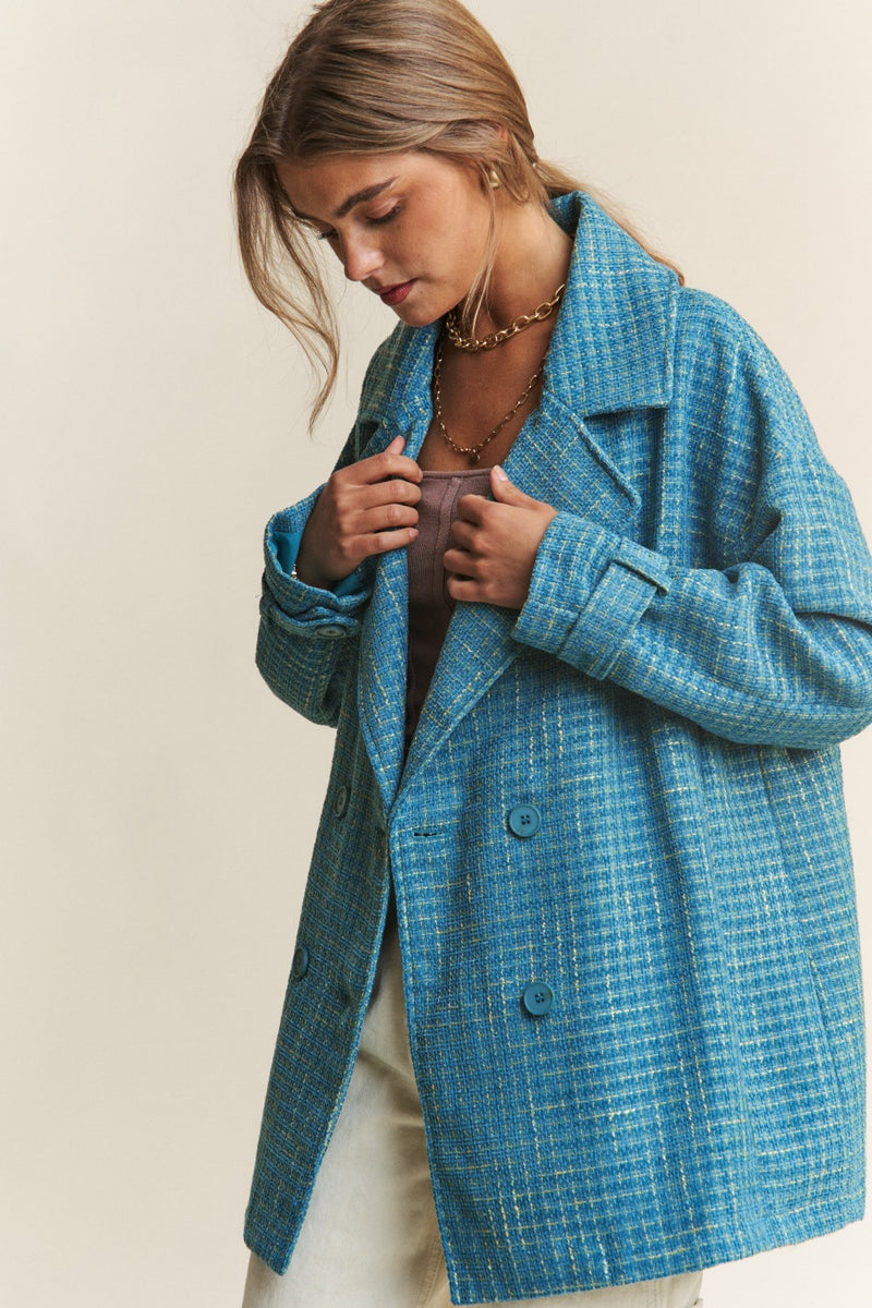J.NNA Tweed Double-Breasted Long Sleeve Coat - Brittney MADE