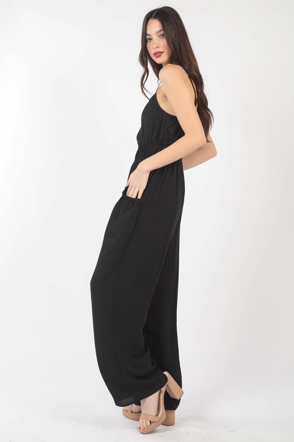 VERY J Pintuck Detail Woven Sleeveless Jumpsuit - Brittney MADE