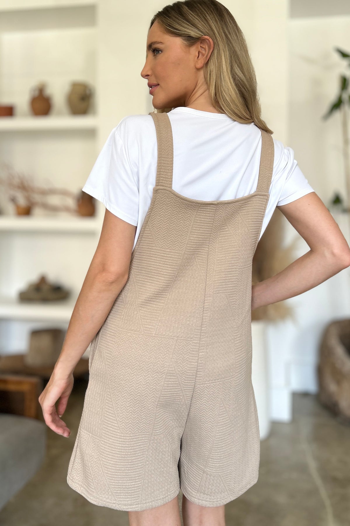 Double Take Full Size Texture Sleeveless Romper - Brittney MADE