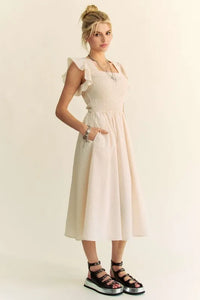Davi & Dani Ruffled Cap Sleeve Smocked Midi Dress - Brittney MADE
