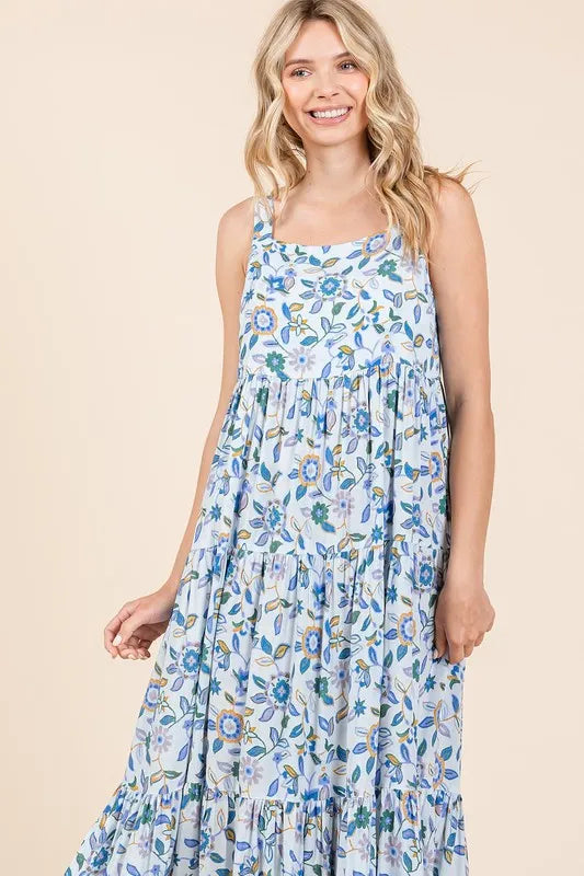Mittoshop Flower Print Tiered Sleeveless Empire Maxi Dress - Brittney MADE