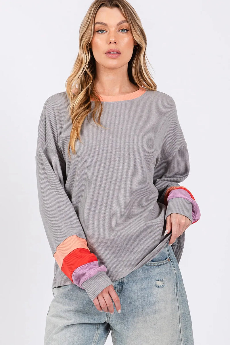 SAGE + FIG Color Block Waffle Knit T-Shirt - Brittney MADE