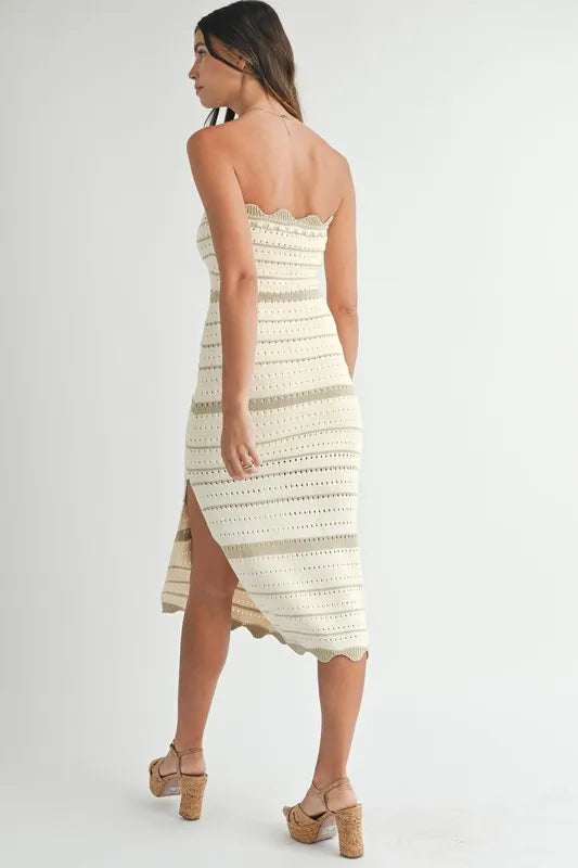 MABLE Contrast Striped Crochet Knit Midi Dress - Brittney MADE